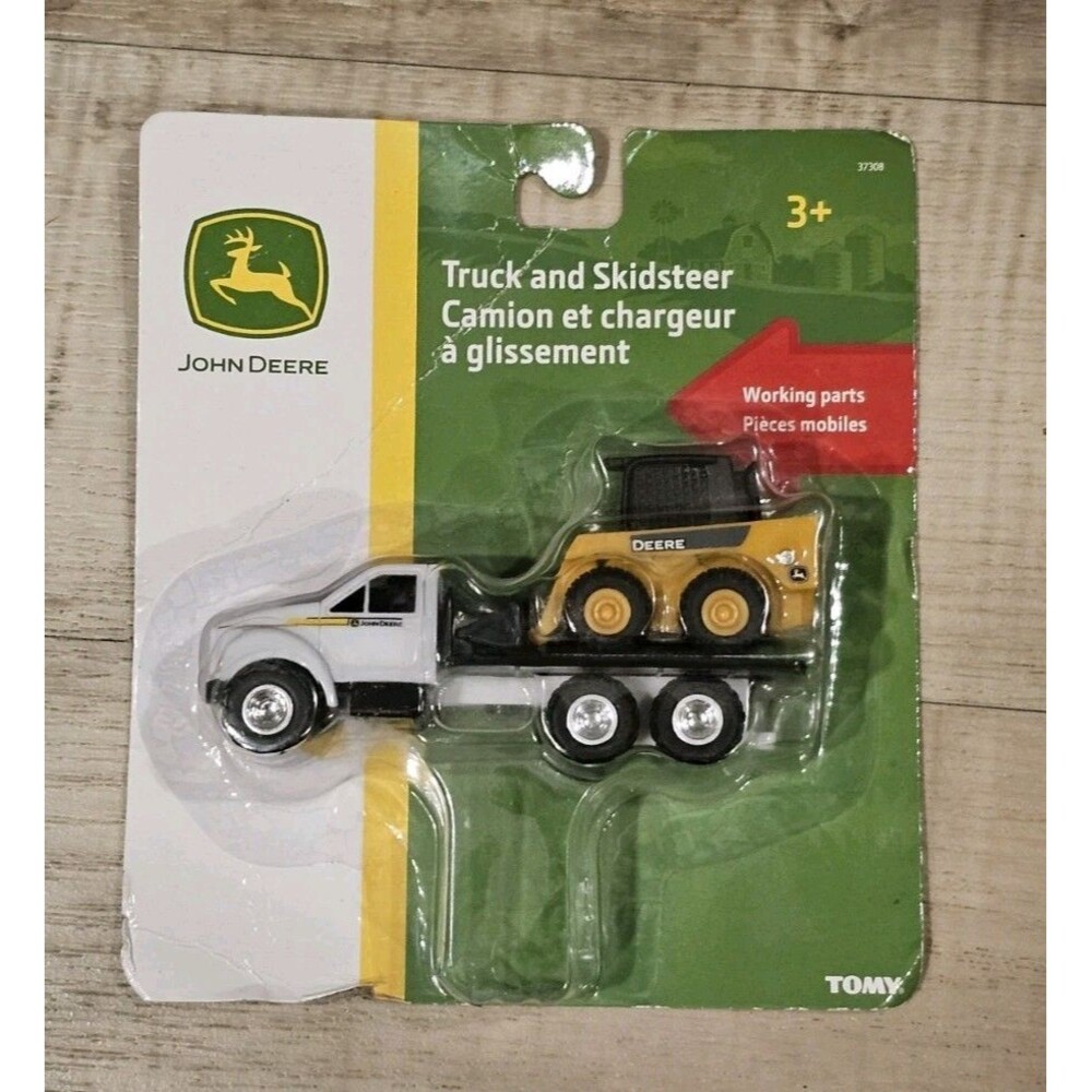ERTL John Deere White Yellow 1:64 Diecast Flatbed Truck w Skidsteer 37308 Sealed
